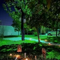 Jardín iluminado por la noche